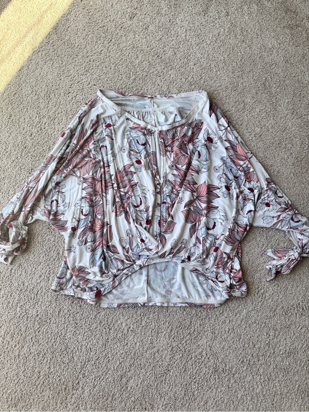 Free People White and Rose Floral Draped Wrap Top